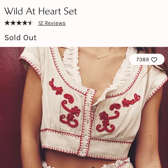 Free People Wild at Heart Crop Top Buttoned Embroidered Beige Red Small Top - Picture 5 of 6